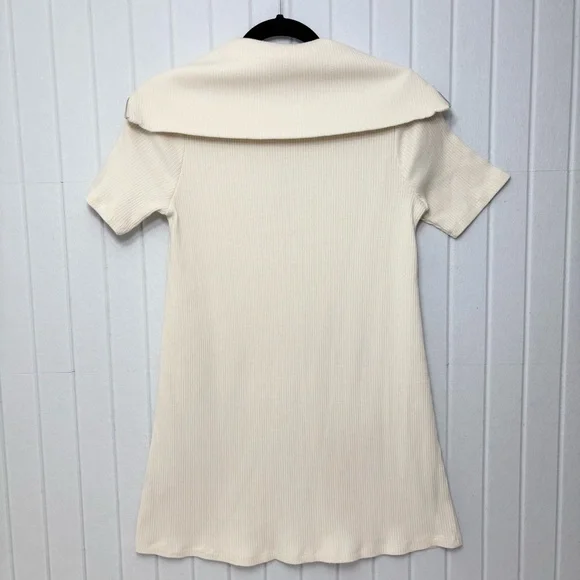ZARA Sweater Dress Ivory Short Sleeves Quarter Zip Ribbed Knit Size Size M - Picture 4 of 11